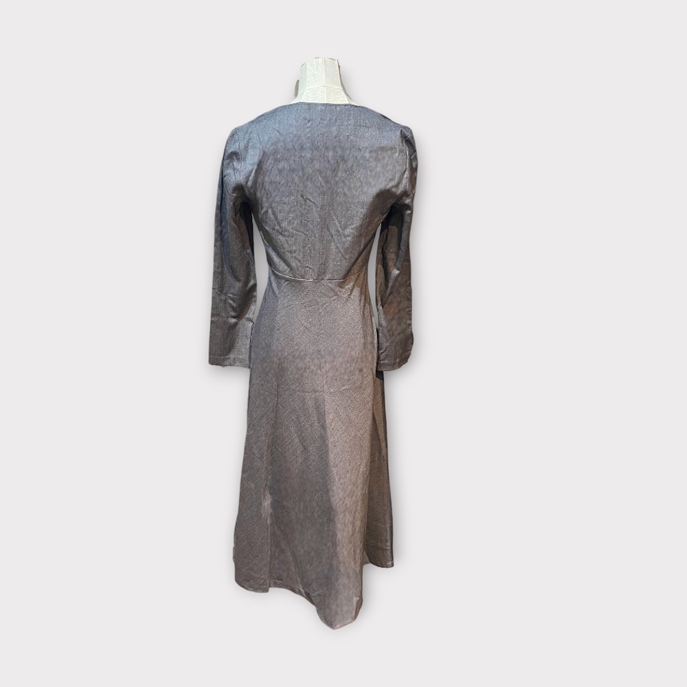 Zara NWT gray herringbone patterned v-neck midi dress Size XS - Picture 4 of 7